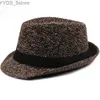 Bucket de sombreros de borde anchos HT1513 British Style Fedora Fedora Hat Autumn Casual Trilby Knit Derby Jazz Retro YQ240407