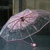 傘の折りたたまれたかわいい花傘抗UVクリアな太陽透明チェリー女性の花の花の雨具P