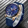 Relógios 2022 New Lige Blue Casual Mesh Belt Fashion Quartz Gold Watch Mens Watches Top Brand Relógio à prova d'água Relógio Masculino