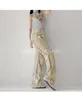 Pantalon féminin Summer TVVovvin 2024 Girl DrawString Pleed Workswear High Taist Slim Loose Straight Tube Lignet 9N9T