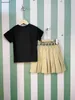 New Kids Designer Clother Girls Overkirt Baby Tracksuits Size 90-150 cm Round Neck Tirt and Khaki Pleate Skirt 24April