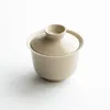 Teaware set gräs och trä aska lock skål teset keramik trumpet sancai gör kopp