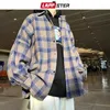 Herren lässige Hemden Männer Vintage Button Up Plaid -Hemd 2024 Mann Streetwear Dicke schwarze Langarm Koreanische Modeblusen