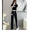 Dames Casual Sports Pak Summer Fashion Street Bombing Style Short Sleeve Corp Top en Wide Leg Pants 2 Two Piece Set 240407