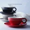 Filiżanki spodki niemieckie krótkie kolorowe glazurka kawa danie nordyckie nordyckie duża pojemność duża czerwono ceramiczna ciemna czarna i