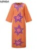 Повседневные платья Vonda Summer Bohemian Women Printed Long Dress Vintage Flare Eleve Maxi vestidos Свободный отпуск негабаритный солнц
