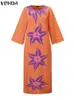 Casual Dresses VONDA Summer Bohemian Women Printed Long Dress Vintage Flare Sleeve Maxi Vestidos Loose Holiday Oversized Sundress