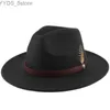 Chapéus de aba larga balde 2 tamanho de lã de lã Hat wide fedora penas band tilby sunhat clássico partido street style yq240407