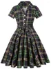 Partykleider Sommer Plaid Print Retro Vintage Rockabilly Kleid 50er Jahre übergroß