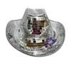 Wide Brim Hats Bucket Mirror Ball Hat Shiny Silver Cowboy Disco Bar Performance Q240403