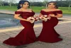 Burgundy Bridemaid Dresses Sequin Lace Mermaid قبالة كتف حفل زفاف ضيف طويل Vestidos de Dama Honor Prom Dress Party Gown2593819