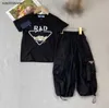 New Baby Tracksuits Summer T-Shirt Suit Kids Designer Complement Size 90-140 cm Logo Logo Printing T Shirt and Black Pants 24April