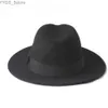 Wide Brim Hats Bucket 2 large sizes 56-58.59-61CM wool mens felt Trilby Fedora hat suitable for gentlemen wide top Cloche yq240407