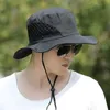 Brede rand hoeden emmer hoeden unisex zomer opvouwbare zon visser hoed voor heren brede riem vrijetijdsreizen strand zonnebrandcrème uv buiten sport vissen hoed r22 Q240403