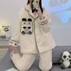 Heimkleidung Koralline Pyjama für Damen Mädchen warm niedliche Panda gedruckte Pyjama Winter Roomwear Anzug Nacht Kleidung Frauen