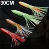 20pcs 30 سم جاذبية الأخطبوط تنانير التصيد الصيد السحب مضيئة Squid Saltwater Game Tuna Shark Fishing Bait 240327