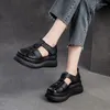 Sandali johonatura 2024 zeppe di moda primaverile vera pelle rotonda dita sola scarpe da donna elevata