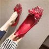 Casual Shoes Sltnx 2024 Four Seasons Wedding Korean Sequined Red Flat-Bottomed Square Head Plus Size Women's