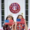 Dekorativa blommor Party Supplies Door Hanging Decoration Blue Five Pointed Star Ribbon Independence Day Red Fabric Garland Wreath Frame