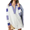 Kvinnors T -skjortor Kvinnor LAPEL COLLARED OVERSIDAGT Sweatshirt Långärm V Neck Randig skjorta Baggy Color Block Patchwork Pullover
