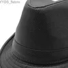 Chapeaux à bord large seau en cuir fedora chapeau denim rétro a réglable panama hiver trilby féminin court gentleman yq240407