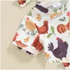 Clothing Sets Toddler Baby Boys Girls Shorts Outfit Cartoon Rooster Print Short Sleeve T-Shirt With Elastic Waist And Headband Drop De Otpru
