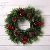 Decorative Flowers Christmas Wreath Red Fruit Pine Cone Garland Xmas Tree Wall Door Hanging Rattan For Party 2024 Year Navidad Gift