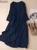 Zanzea Femmes Blanche Robe de plage massif Summer Aline Shirt Half Mangeve Casual Loose Pocket Sundress Holiday Baggy Long Robe 240329