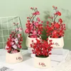 Decorative Flowers Artificial Wedding Simulated Plant Potted Fortune Fruit Plum Bonsai Home Decoration Room Accessories