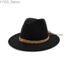 Brede rand hoeden emmer retro jazz fedora hat dames gewoon fleece voelde zwart kaki trilby panama klassieke feest bruiloft kerk yq240407