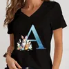 Y2K Fashion Tshirts Women's-Neck Shirts Blue Printing Cute Animal A-Z Alphabet Women Short Short High Street Fashion Tshirts 240319