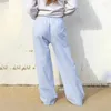 Frauenhose y2k lässig für Frauen gestreifte Kordelschnur elastische Taille locker gerade lange mit Taschen 2000er Hosen Streetwear