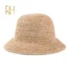 Handgemaakte dames haken natuurlijke raffia stro kumer hoed voor lente zomerstrand floppy visser caps y240320