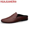 Casual Shoes Italian Luxury Men's Slippers Genuine Leather Loafers Men Moccasins Non-slip Man Summer Fashion Half For