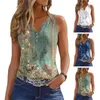 Women's Blouses Women Summer Vest V-Neck Sleeveless Floral Print Tank Tops Buttons Neckline Loose Fit Casual Camisole Streetwear