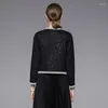 Women's Jackets Autumn Winter Luxury Beaded Tweed Jacket Retro Fashion Sequined Long Sleeved Female Black Wool Coat Outwear