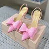 مضخات Mach Le Cadeau Bow Slingback Pumps مدببة بأصابع القدم الخنشة الكعب الكريستال الحرير على مساء الأحذية المسائية 9.5 سم مصممة فاخرة للنساء 35-42 مع صندوق