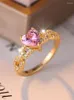 Bagues de mariage élégant rose rose coeur de pierre de pierre romantique amour fiançailles pour les femmes délicat en or