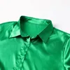 Long Sleeve Blouse Tops Women Shirt Green Button Up Lapel Loose Satin Camisas Elegant Spring Summer Office Ladies Shirts Top 240326