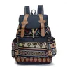 Backpack Mulheres de alta qualidade Canvas Vintage Mochilas étnicas Backs Bohemian School Rugzak Back Pack Bag Rucksack