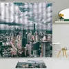 Zasłony prysznicowe 2PCS City Architecture Sceneria Sceneria Budynek Noc Widok Fabric Non-Slip Cath Mat Dekorat łazienki Zestaw do mycia