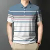 Summer Fashion Mens Polo Shirt Striped Print T Buttons Short Sleeve Vintage Clothing Oversized Streetwear Casual Golf Top 240403