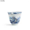 Tassen Untertassen Noolim handgemalte glückverheißende Arowana Keramik Kleine Teetasse Home Getränke Office Tee Set handgefertigt