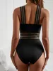 Frauen Badebekleidung 2024 Frauen Ein Stück Badeanzug sexy Mesh Spleißen Push Up Badeanzüge Solid Halter weiblicher Strandbekleidung Monokini Bodysuit