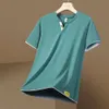 Silk glacée de haute qualité V-colme d'été Nouveau t-shirt décontracté à manches courtes à manches courtes à manches courtes pour hommes