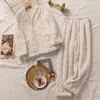 Roupas em casa Winter Coral Fleece 2pcs pijamas terno flanela sono conjunto de pijamas de lingerie íntima de manga longa de manga longa