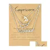 Colliers pendants 3 styles / ensemble 12 Zodiaque avec carte-cadeau Constellation Sign Sier Gold Chains Collier For Men Women Jewelry in Bk Dro DH8HE