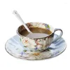 Cups Saucers European Bone China Coffee Cup en Saucer Romantic Flower Tea Set Espresso Bruiloft Geschenkfeest Drinkware