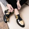 Chaussures décontractées Low Top Men's Night Club Party Gold Silver Fashion Trend Modafers Lace Up Plateforme Barber Cuir
