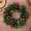 Decorative Flowers Christmas Wreath Red Fruit Pine Cone Garland Xmas Tree Wall Door Hanging Rattan For Party 2024 Year Navidad Gift